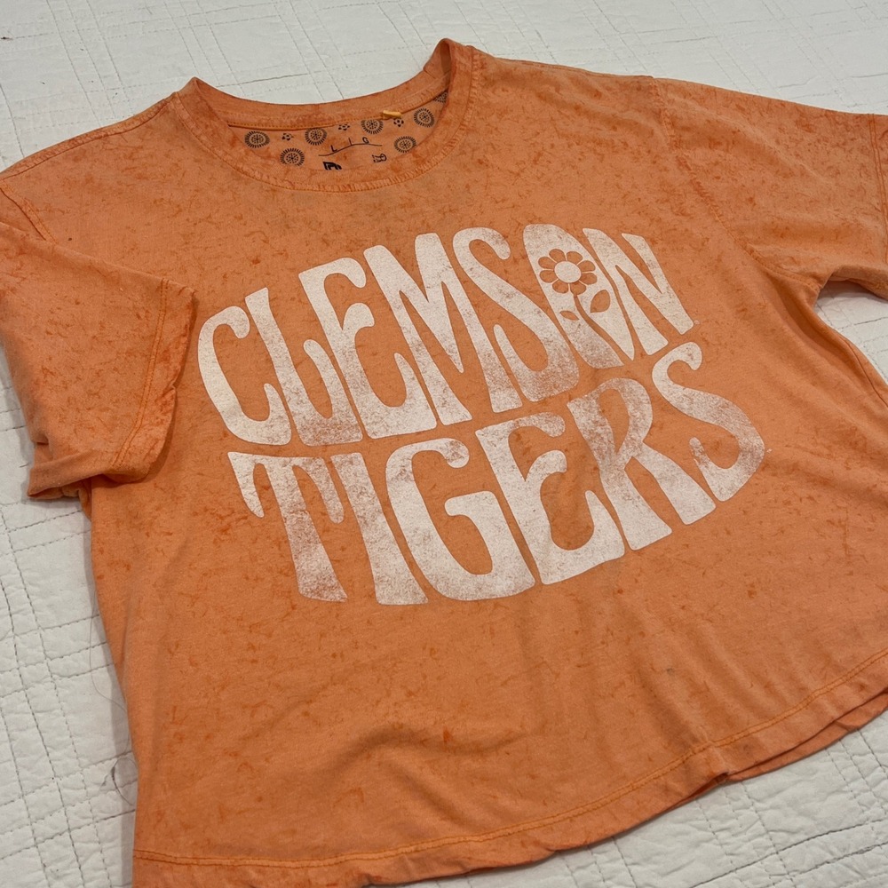 Pressbox Clemson Tigers Women Large Orange Acid Wash Cropped Graphic T-Shirt